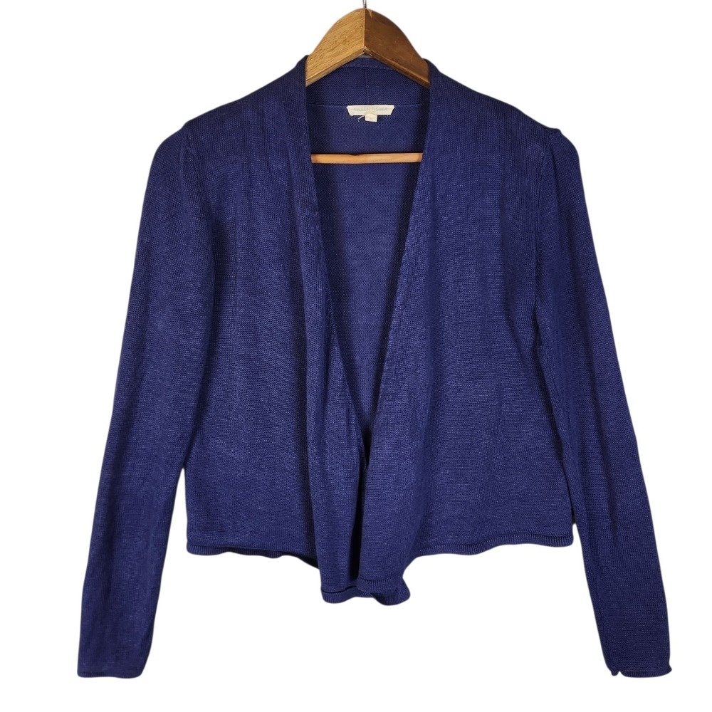 Eileen‎ Fisher Linen Cardigan Women's XSP Purple Cropped Open Front Lightweight